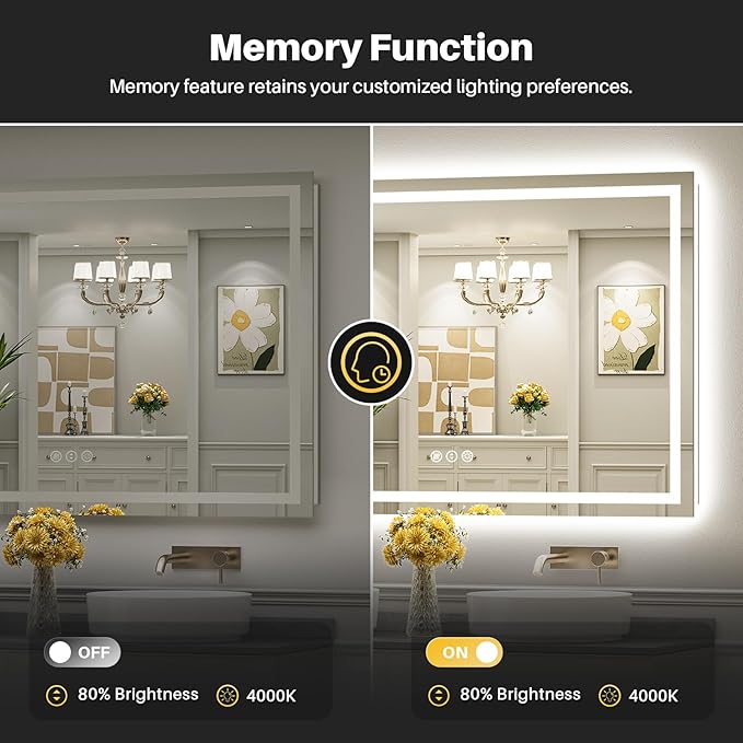 60"x30" LED Bathroom Mirror with Lights, Backlit & Front Lit, Anti-Fog Lighted Bathroom Vanity Mirror for Wall, Memory Function, Dimmable, HD Tempered Glass, Shatter-Proof