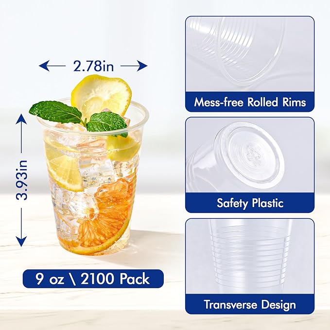 Turbo Bee 2100Pack 9oz Disposable Plastic Cups Bulk, Party Drinking Cups,Plastic Party Cups, Disposable Cups for Wedding,Thanksgiving and Any Parties