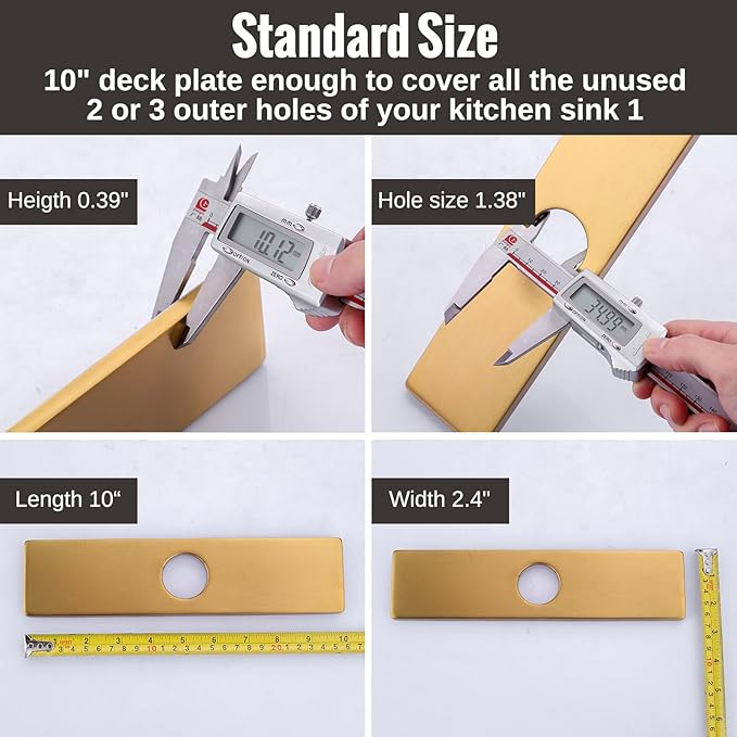 10" Sink Faucet Hole Cover Deck Plate for Bathroom & Kitchen Vanity Sink, Gold Escutcheon Plate Stainless Steel Outside Faucet Cover Cap Rectangle Mixer Tap