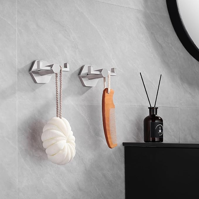 GERZWY Bathroom Double Towel Hook Wall Mounted Brushed Stainless Steel Coat/Robe Clothes Hook for Bath Kitchen Modern Hotel 2 Pack