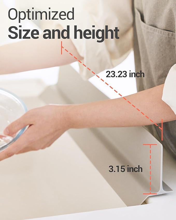 23 inches 100% Premium Silicone Kitchen Sink Splash Guard - Non Slip Strong Suction, Durable, and Easy-to-Clean Splash Protector for Mess-Free Cooking and Dishwashing (Deep Gray)
