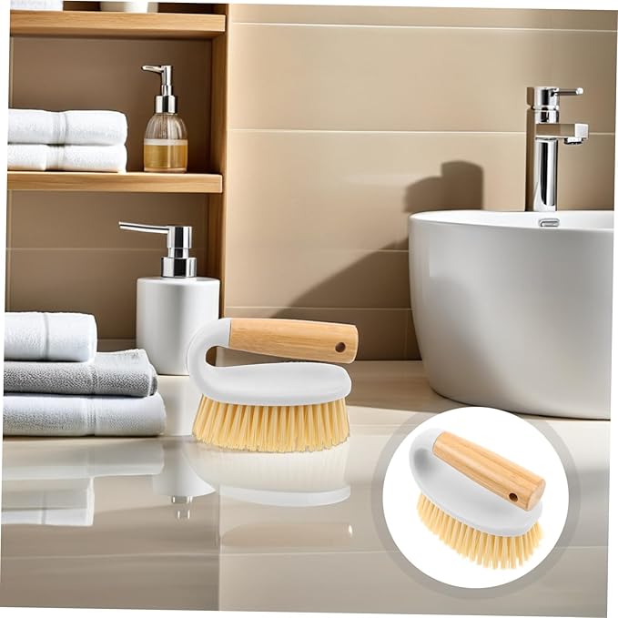 GANAZONO Multi-Function Hard Scrubbing Brush with Wood Handle for Bathroom Kitchen Tile and Floor Crevices Portable Compact Cleaning Tool for Narrow Spaces and Grout Lines