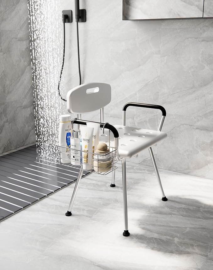 Bathroom Shower Organizer, Chair Upper Hanging Shelf, 304 Stainless Steel Seat Storage Shelf for Elderly Disabled Shower Chair Bench with Armrests