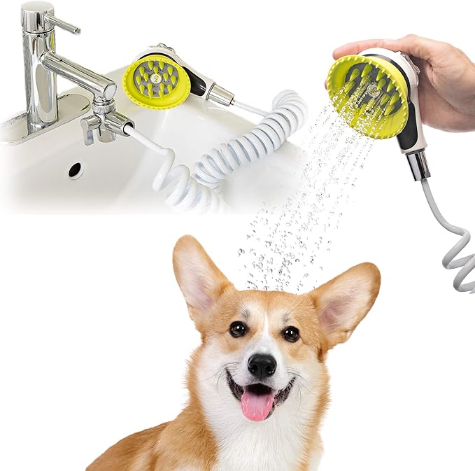 Wondurdog Quality Sink Faucet Pet Wash Kit with Splash Shield Handle and Rubber Grooming Teeth. Fits Kitchen, Bathroom, Utility & Laundry Sink Faucets. Bonus Garden Hose Attachment