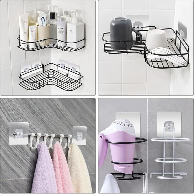 14PCS Shower Caddy Adhesive Replacement,Shower Shelves Adhesive Strip Pad Shower Organizer Sticker Replacement Bathroom Heavy Duty Strong Sticky Wall Adhesive No Drilling Strong Transparent Adhesive