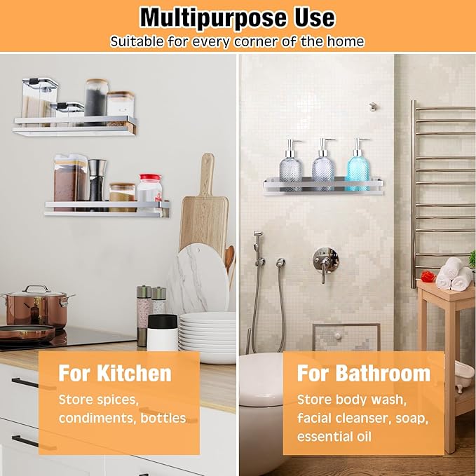 Lallisa 4 Pieces Stainless Steel Shelf Bathroom Shower Floating Shelves Wall Mounted Shower Caddy Basket Shelf Storage Organizer Shelves for Bathroom, Kitchen, Living Room, Silver, 15.75 Inch