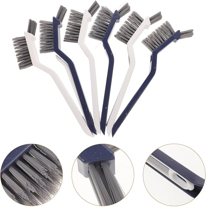 6pcs Bathroom Crevice Cleaning Brush and Floor Scrub Brush Set with Stiff Bristles for Tile Grout and Shower Cleaning Blue and White Household Tool for Bathroom and Kitchen