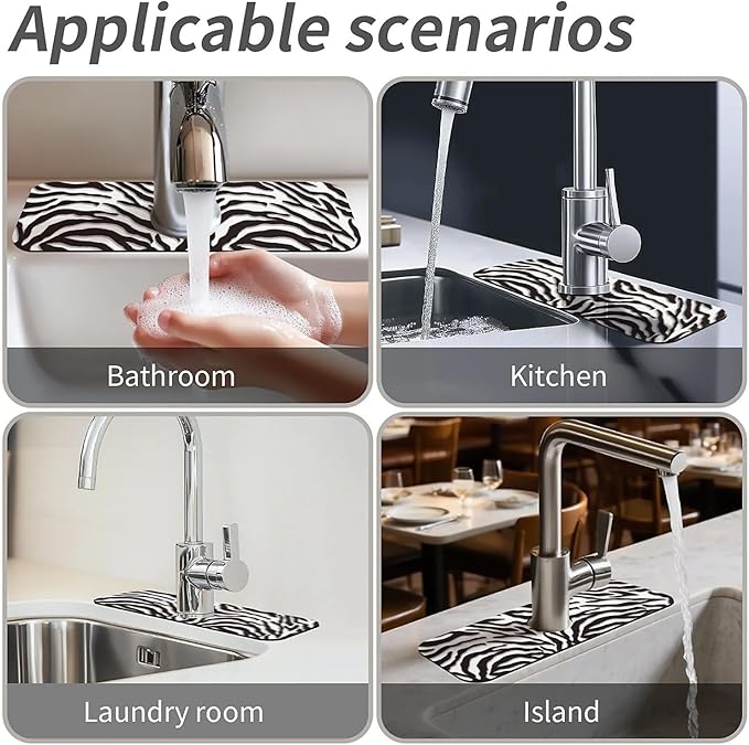 Kitchen Sink Splash Guard，Black-white checkered- Faucet Mat Sink Gadgets-Super Absorbent Fast Drying Mat Drip Catcher for Kitchen, Bathroom,Sink Mat, Dish Drying Mat, Bathroom(15" X 5.5" )
