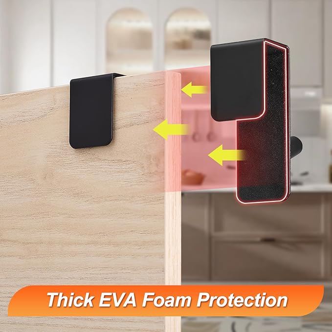 ARTOYS Over The Door Hooks (4 Pack) - Heavy Duty 20mm Wide Hangers for Thick Doors, Holds 50Lbs - EVA Foam Padded No-Scratch Hooks for Cabinets & Closets, Black