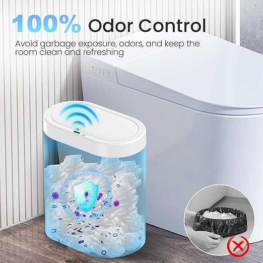 2 Pack 5 Gallon Bathroom Trash Can with Lid, Automatic Motion Sensor White Trash Can, Touchless Slim Waterproof Garbage Bin for Kitchen, Bedroom, Office, and Bathroom