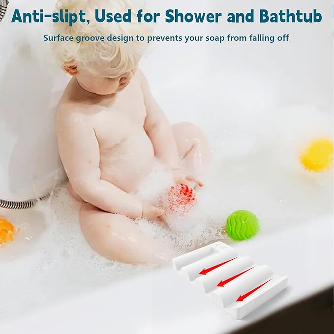 Silicone Soap Dish,Self Draining Soap Holder Perfect for Shower,Bathroom Sink,Kitchen Sink & Travel,Non-Slip Bar Soap Holder Extend Soap Life,Keep Soap Bars Dry Clean (White-2Pcs)