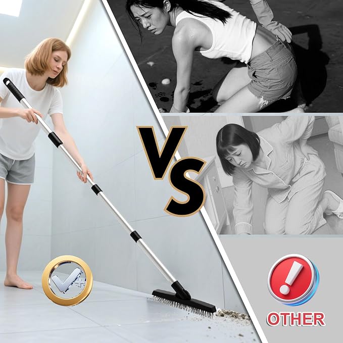 BITOPE Grout Brush Cleaner with Adjustable Long Handle Swivel V-Shaped Stiff Bristles Scrubber for Cleaning Tile Crevice Line Corner Bathroom Shower Baseboards Hard to Reach Areas-56 inch