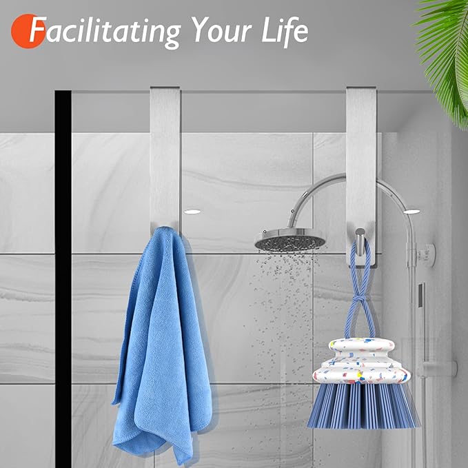 Shower Door Hooks(10 Inch),Extended Over Door Hooks for Bathroom Frameless Glass Shower Door,Stainless Steel Towel Hooks,Heavy Duty Rack Hooks for Robe,Towel-3 Pack-Silver