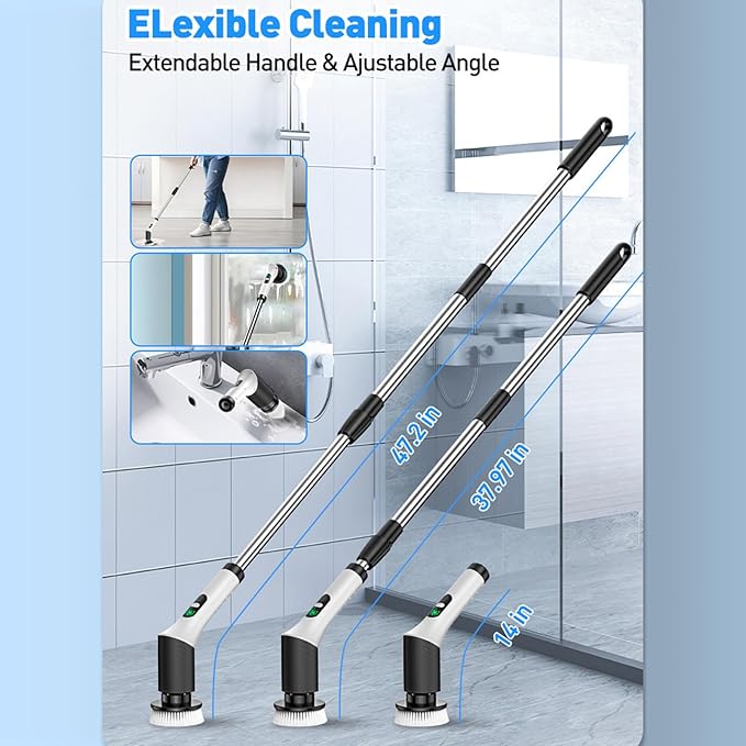 Electric Cleaning Brush Kit Multifunctional Cordless Scrubber Digital Display for Kitchen Bathroom