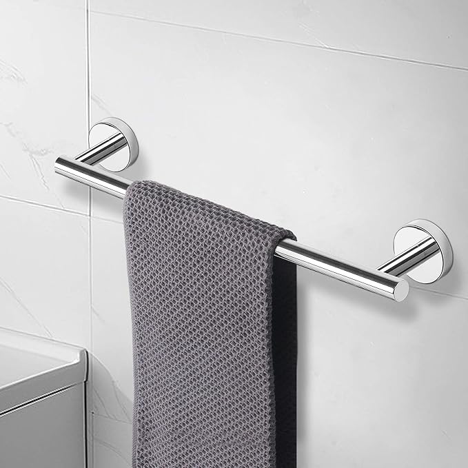 NearMoon Bath Towel Bar, Thicken Stainless Steel Shower Towel Rack Holder Wall Mounted for Bathroom,18-lnch Overall Length-16-lnch Usable Hanging Space (1 Pack, Chrome Finish)