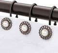 Oil Rubbed Bronze Shower Curtain Hooks, Decorative Sunflower Shower Curtain Rings for Bathroom Shower Curtain Rods and Liner,Metal Shower Hooks, Floral Pearl Shower Rings for Curtain Set of 12