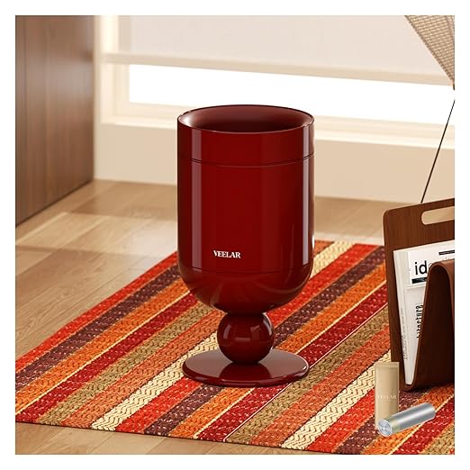 Bathroom Metal Trash Can, 4 Gallon (15 L) Garbage Can Lid-Free, Trash Bin for Bedroom, Office, Living Room (Burgundy, Top Open)