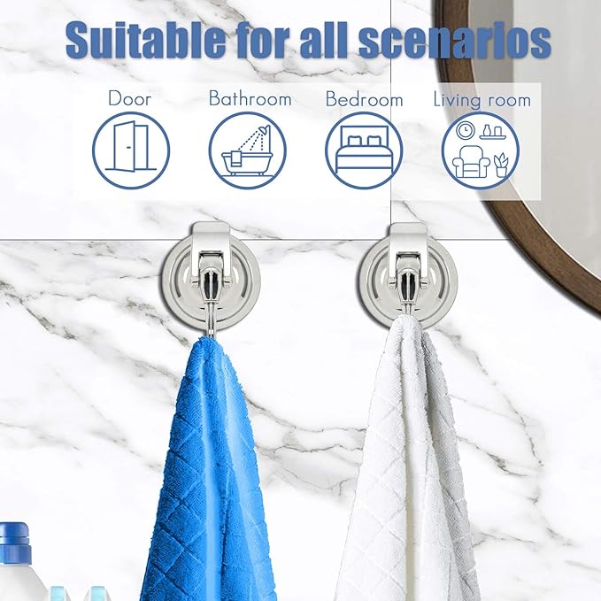 Heavy Duty Vacuum Suction Cup Hooks, Silver Plated Polished Super Suction for Kitchen Bathroom, 1 Pack