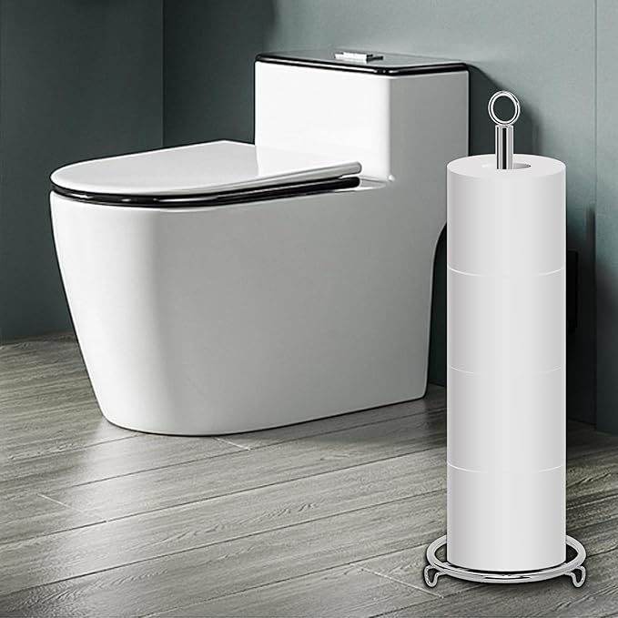 Bath Toilet Paper Holder, Metal Toilet Tissue Roll Organizer Storage, Tissue Paper Holder Stand for Bathroom/Kitchen Countertop (21” H, Chrome)