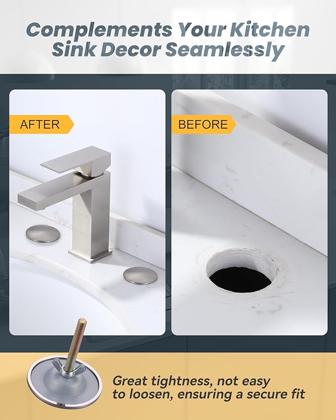 ALEASHA Kitchen Sink Hole Cover, Faucet Hole Cover for Kitchen Sink, Tap Hole Plate Stopper Cover Blanking Brass Metal Plug, Brushed Stainless Steel