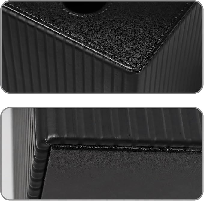 PU Leather Tissue Box Cover Square Tissue Box Holder with Magnetic Closure (Black Stripe)