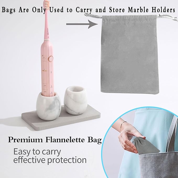 Electric Toothbrush Holder, Toothbrush Holders Travel Set with Tray and Bag, 2 Pcs Marble Electric Toothbrush Holder for Bathroom (White)