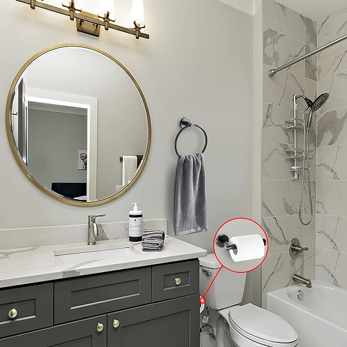 Matte Black Toilet Paper Holder and Hand Towel Ring Set 2 Pieces Bathroom Hardware Accessories Set SUS304 Stainless Steel Heavy Duty Wall Mounted Bathroom Holder…