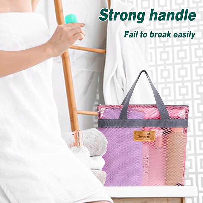 KALIONE Mesh Shower Caddy Bag, Portable Gym Shower Bag, Quick Dry Hanging Toiletry and Bath Organizer with Zipper for College Dorm, Gym, Yoga, Swimming Pool, Travel(Pink)