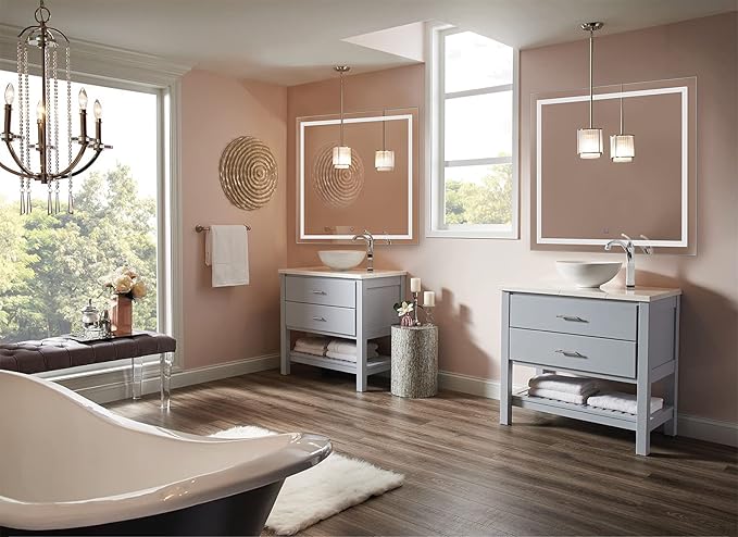 Krugg | 42 Inch X 42 Inch LED Bathroom Mirror | Lighted Vanity Mirror Includes Dimmer & Defogger | Wall Mount Vertical or Horizontal Installation