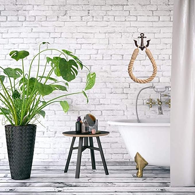 Nautical Toilet Paper Holder Rustic-Industrial Wall-Mounted Nautical Toilet Paper Towel Ring with Metal Hook for Bathroom Decor(Brown)