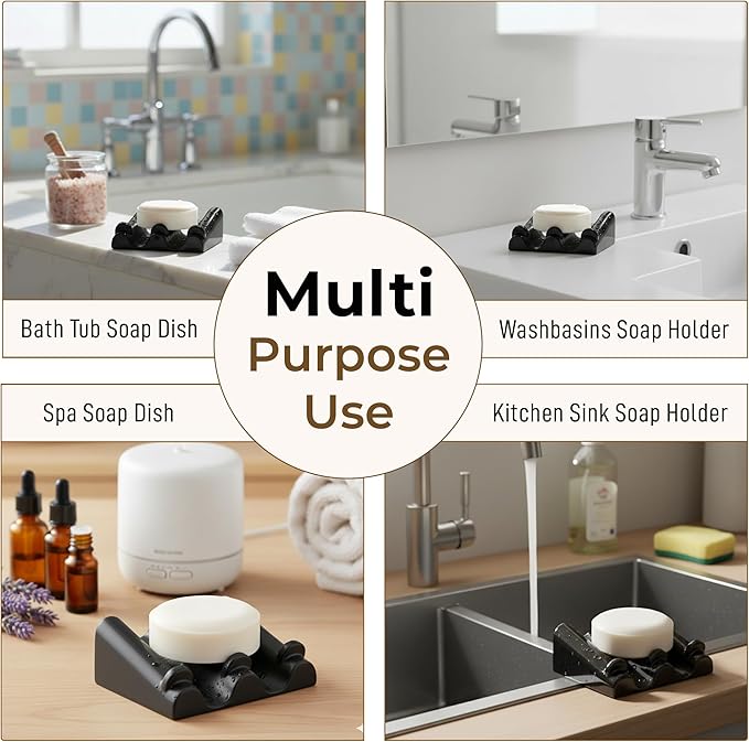 DOXOLOGY Black Marble Soap Dish Bathroom Organizer - Resin Soap Dish with Rectangular Design 3.7" L x 2.8" W - Self Draining Soap Dishes Keeps Countertop Neat - Marble Look Soap Tray for Sink