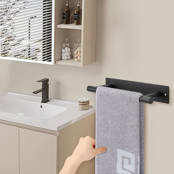 NearMoon Self Adhesive Hand Towel Holder/Towel Ring, Stainless Steel Hand Towel Bar Rustproof Stick on Wall-Towel Rack for Bathroom/Kitchen, Sticky and Wall Mounted (1, Matte Black)