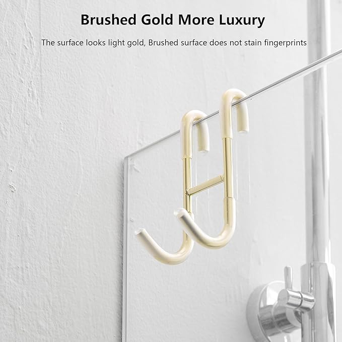 Shower Door Hooks (4-Pack), 304 Stainless Steel Towel Hooks Over Door Hooks for Bathroom, Drilling-Free Hanger Brushed Gold Shower Hooks