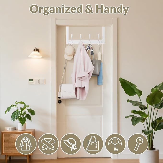 Heavy Duty Over The Door Hooks Rustproof - 25lb Over The Door Towel Rack, Over The Door Towel Hook, Door Hanger for Bathroom, Coat Rack Dorm Room Essentials (1Pack, White)