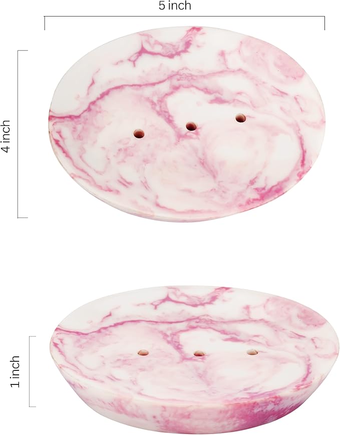 Ajuny Marble Resin Soap Dish Self Draining Oval Bar Soap Holder White & Pink Countertop Tray Soap Saver for Bathroom Shower Kitchen Sink & Bathtub Easy to Clean