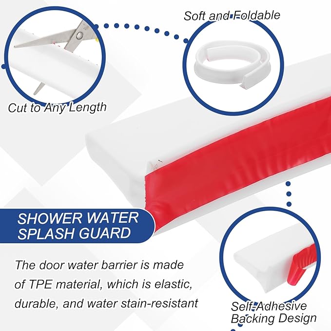 PATIKIL 2" Collapsible Shower Threshold Water Barrier, 78 Inch Self Adhesive Shower Door Bottom Seal Silicone Water Splash Guard for Bathroom Kitchen, White (6.5 Feet)