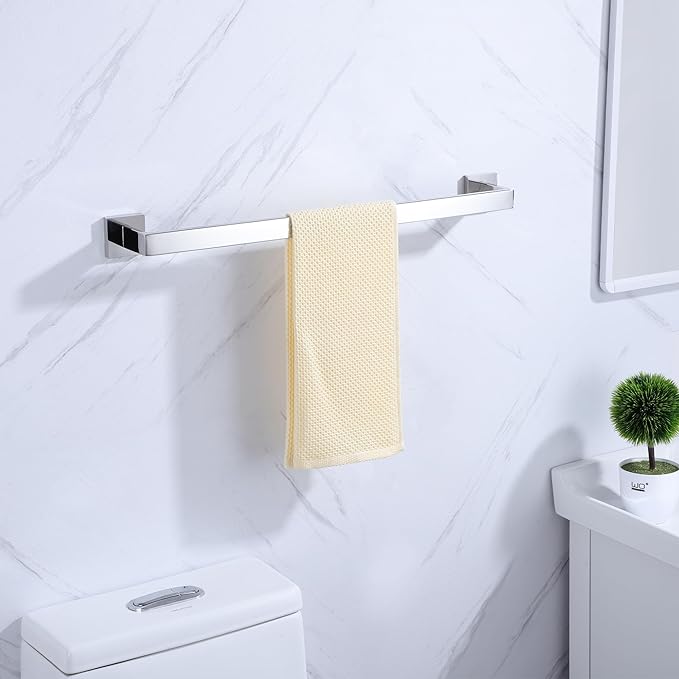 LANC 16-Inche Chrome Towel Bars for Bathroom Wall Mounted, Total-18" Hand Towel Holder Silver Towel Racks Stainless Steel Towel Rods for Bathroom Lavatory Towel Hanger, Polished A8804CP-4P1