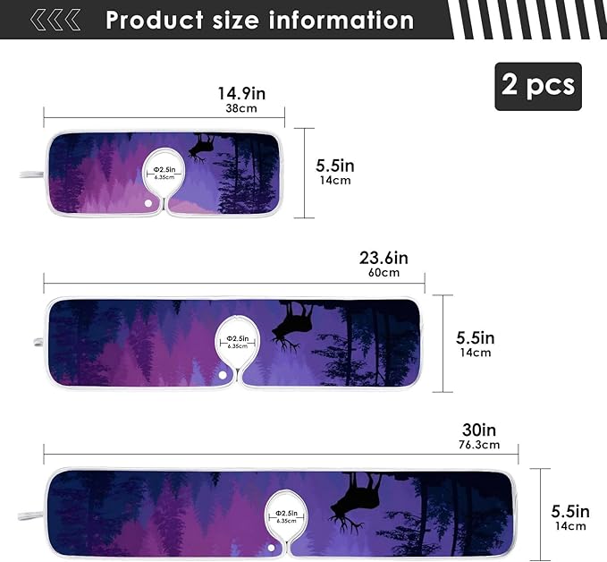 2 PCS Kitchen Sink Splash Guard 30 Inch Faucet Mat for Kitchen Sink Bathroom Sink Faucet Absorbing Drip Drain Mat Pad Microfiber Soft Washable Purple and Green Stag Forest Trees