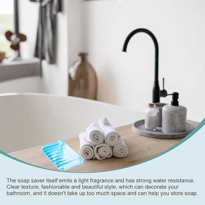 uxcell 2 Pcs Self Draining Silicone Soap Dish, Soap Tray with Drainage for Bathroom Shower Kitchen Sink, 4.5" x 3.1" x 0.4", Blue/White