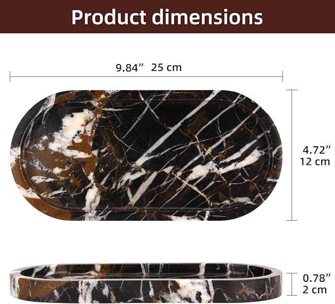 Oval Marble Bathroom Vanity Tray, Natural Luxury Marble Home Kitchen Bathroom Table Tray, Stone Decorative Countertop Serving Trays for Coffee Perfume Jewelry Makeup