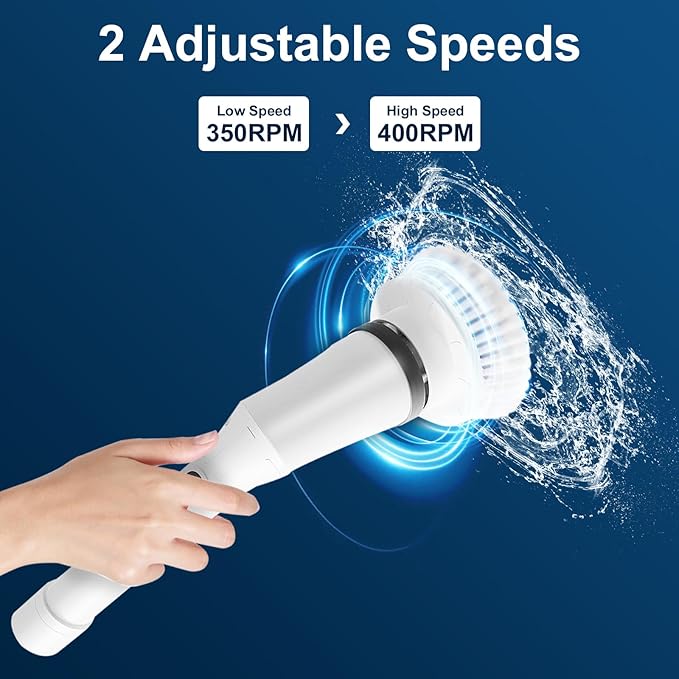 Electric Spin Scrubber, 2 Speed Adjustable Cordless Cleaning Brush with 6 Replaceable Heads, Waterproof Electric Telescopic Brush for Cleaning Bathroom, Tub and Tile Floor