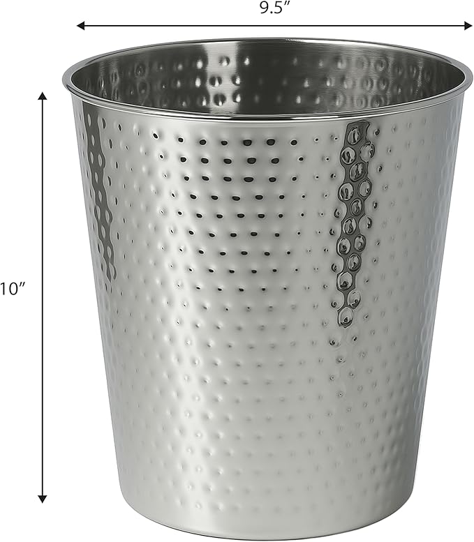 happimess HPM1110E-SET2 Axel Modern Minimalist Hammered Steel 2 Gal Waste Bin for Kitchen, Office, Bathroom, Bedroom, Dorm, Polished Steel (Set of 2)