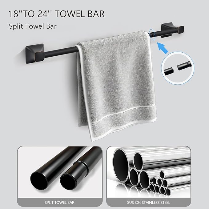 Adjustable Towel Bar, 18''to 24''Towel Racks for Bathroom Wall, Thicken Stainless Steel Bath Towel Holder for Shower, Modern Home Decor Towel Rod