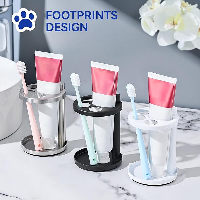 Toothbrush & Toothpaste Holder for Bathroom Countertop, Metal Electric Toothbrush Stand with Razor Slot, Ideal Design Caddy for Kids & Family, Black
