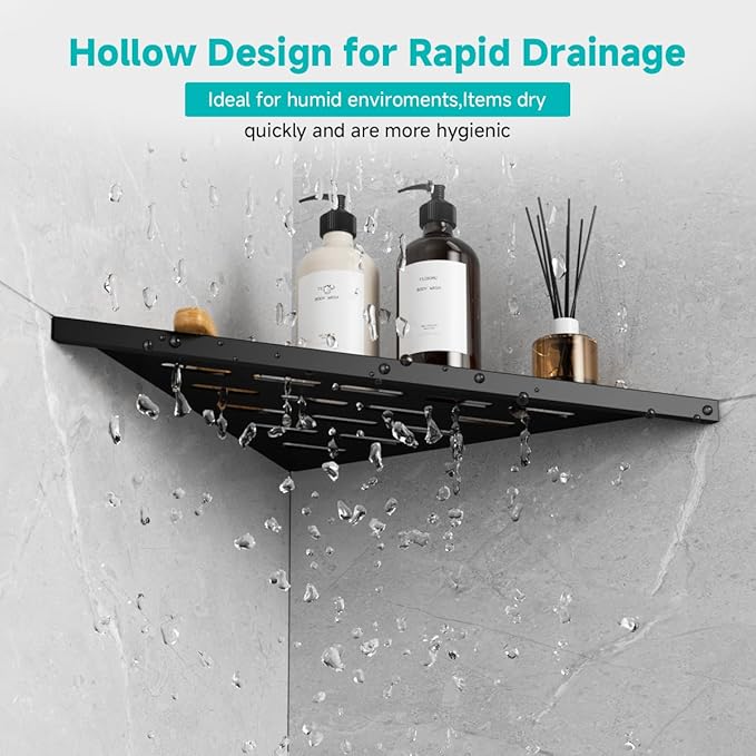 10 Inch No Drilling Corner Shower Shelf Matte Black– 2-Pack Wall Mounted Bathroom Shelves for Inside Shower, Triangular Recessed Shower Caddy, Stainless Steel Shower Organizer for Tiled Walls