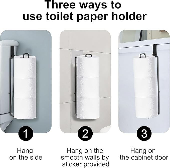 Black Toilet Paper Holder, Bathroom Toilet Paper Roll Holder with Storage Extra 2 Rolls, Over The Tank Toilet Paper Holder with Storage, Stainless Steel, 2Pcs