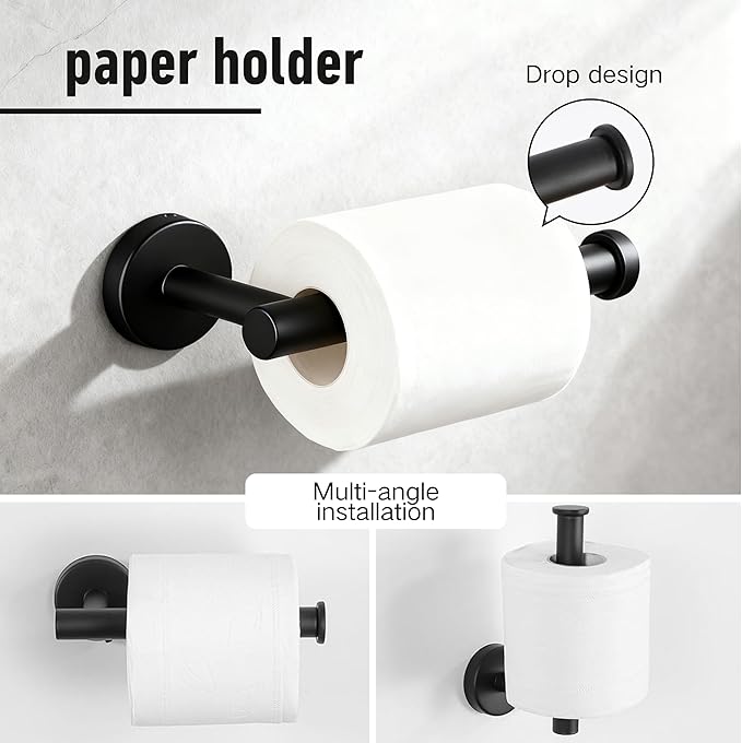 Towel Racks for Bathroom, Paper Towel Holder Shower Shelves Bath Towel Bar Set Stainless Steel Towel Racks for Bathroom Wall Mounted 1 Set (Black)
