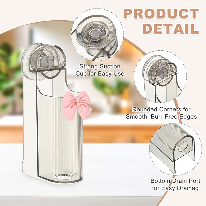 uxcell Electric Toothbrush Holder, Wall Mounted Plastic Toothbrush Organizer with Bow Suction Cup Storage Organizer Stand for Bathroom Tooth Brush Toothpaste Storage, Clear Grey