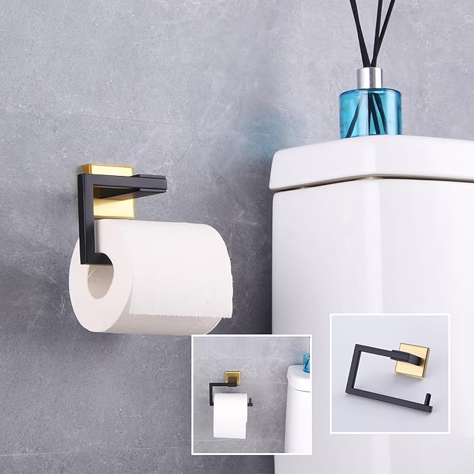 GERZWY SUS 304 Stainless Steel Toilet Paper Holder Paper Towel Dispenser Tissue Roll Hanger Wall Mounted (Black & Gold) JG1905-BDD