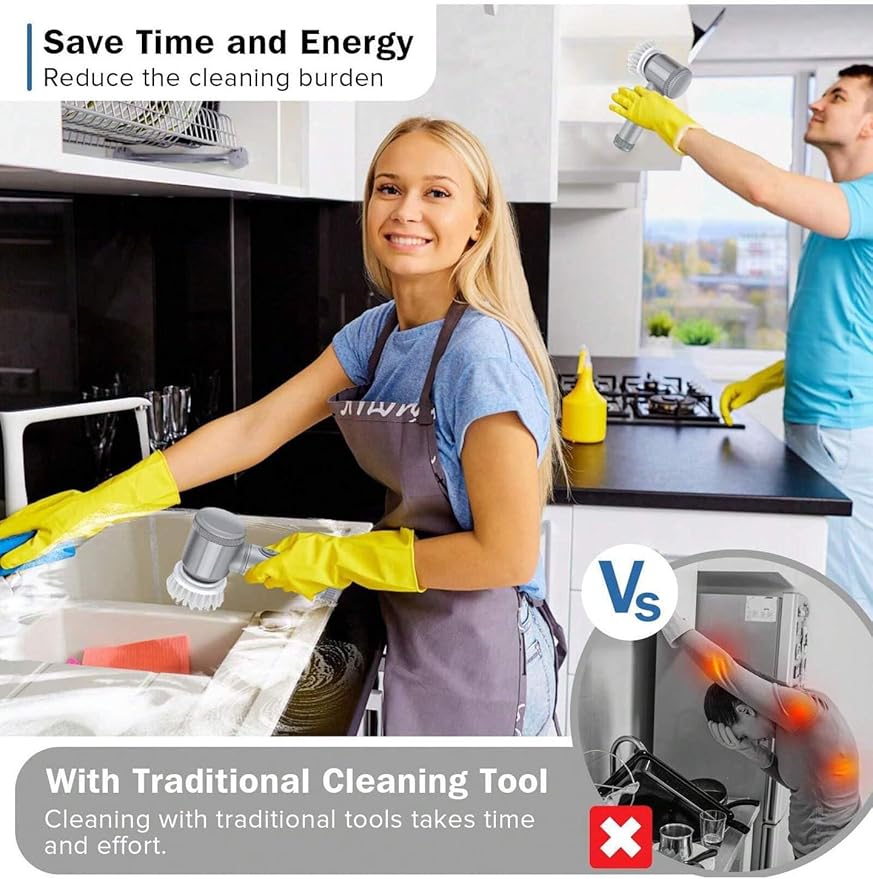 Electric Cleaning Brush, Multi-Functional Cleaner for Kitchen and Bathroom, 6-in-1